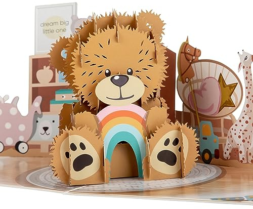 Cardology - Biglietto pop-up con orsetto appena nato | Regalo per baby shower in 3D per bambina o bambino, biglietto di congratulazioni | Fatto a mano