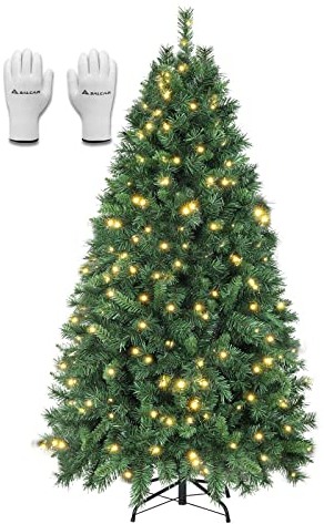 SALCAR Künstlicher Weihnachtsbaum 2,1 m mit Beleuchtung, Nordmanntanne mit warmweißen und RGB-LED-Lichterketten - 9 Modi und Fernbedienung, PVC Christbaum