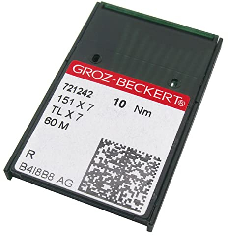 GROZ-BECKERT Needle in CKPSMS Clear Plastic Box - 10PCS/Pk. Groz-Beckert 151X7, TLX7, 60M Curved Serger Overlock Machine Needles (Needle Size:100/4)