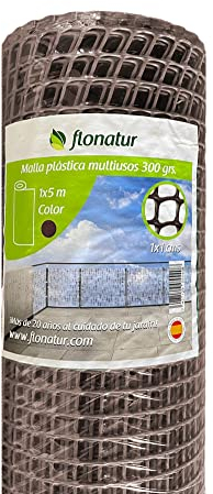 flonatur, Malla de Plástico para Balcones y Terrazas 1x5m, Malla Rejilla Cerramientos de Color Marrón, Ancho del Cuadro 1x1 cms, Peso 300gr/m2