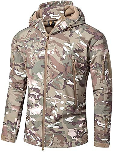 FENG Taktisk jacka herr Softshelljacka Militär kamouflagejacka Vattentät Softshell Fleece höst vinterjacka (Black,4XL)