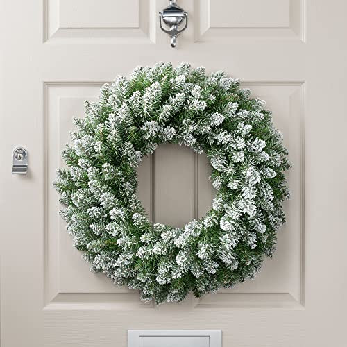 Christow Frosted Christmas Wreath for Front Door, Luxury Artificial Spruce Wreath with Snow, Home Xmas Decoration, Natural Looking Dual Tone PVC Needles, Easy Hanging for Wall Window (60cm / 180 Tips)