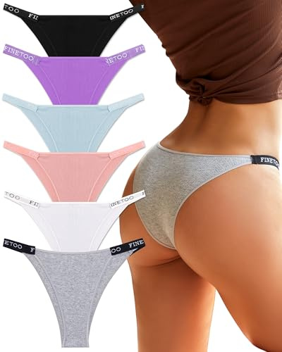 FINETOO Womens Underwear Cotton High Cut String Bikini Panties Low Rise Hipster Ladies Sexy Cheeky Underwear 6 Pack