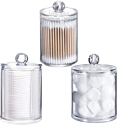 Watteaufbewahrungsbox, Wattestäbchenspender, Wattestäbchen-Aufbewahrungsbox aus transparentem Acryl (3 Stück) zur Aufbewahrung von Wattestäbchen, Wattestäbchen, Wattestäbchen usw., weiß, Keine