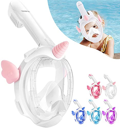 HINATAA Máscara de Buceo para Niños, Máscara de Snorkel 180°Panorámica Anti-Vaho, Anti-Fugas con Doble Vía de Flujo de Aire, para Niños de 4 a 10 Años (Blanco)