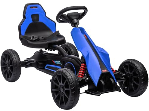 HOMCOM Gokart Tretauto mit Handbremse, verstellbarem Sitz, Vor- und Rückwärtsgang, Tretfahrzeug Kinderspielzeug für Kinder 3-8 Jahren Blau