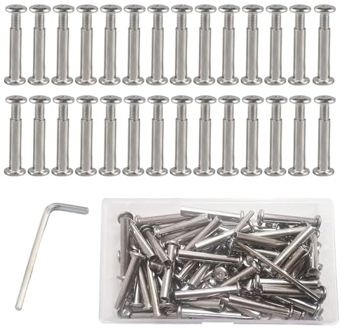 YSOOUA 100 Stück Verbindungsschraube Hülsenschrauben Möbelschrauben M4 x 30-35 mm Schrankverbinder Stahl vernickelt Verbindungsschrauben Möbelverbinder mit Sechskantschlüssel