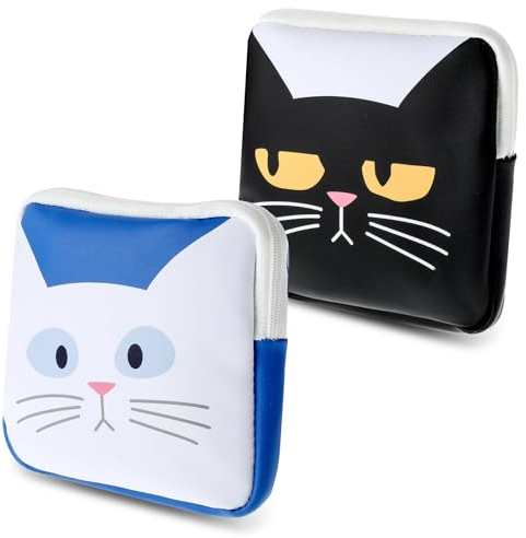 Amabro 2 Stück Tampon Aufbewahrung,Süße Katze Periodentasche Damenbinden Aufbewahrungstasche, Tampons Slipeinlagen Mit Reißverschluss Menstruationstasche Slipeinlagen für Frauen Teenager Mädchen Damen