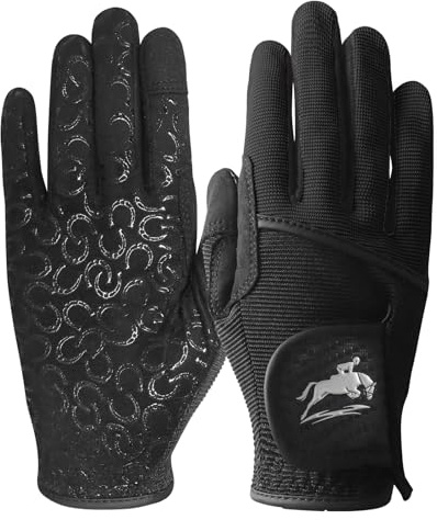 FINGER TEN Womens Horse Riding Gloves Premium Equestrian Horseback Gloves for Ladies, Mesh Breathable Lightweight Comfortable Grip Summer Color Pack (Black, Small)