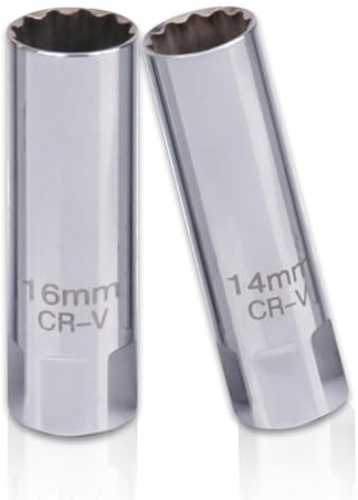 YOUZMY 2 Stück Zündkerzenschlüssel-Set, Zündkerzenschlüssel 14 mm und Zündkerzenschlüssel 16 mm, 3/8-Zoll-Antrieb dünnwandig Zündkerzen Steckschlüssel, 12-Kant-Design, für Autos, Motorräder (14+16A)