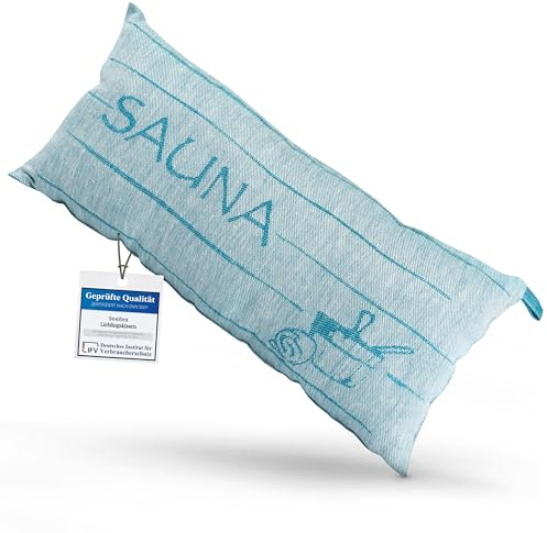 sositex 1 Premium Sauna Cushion Favourite Cushion Travel Pillow Design: SAUNIA Dimensions: 50 x 25 cm, Linen/Cotton Hammock, Beach or Picnic (Petrol/White)