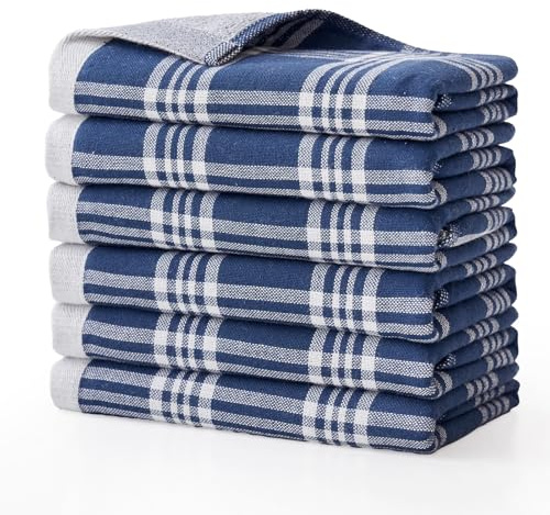 Paños de Cocina Algodón 34 x 34 cm 100% Algodon Juego de 6 Kitchen Towels Súper Absorbentes Trapos Azules a Cuadros Textiles para Secar