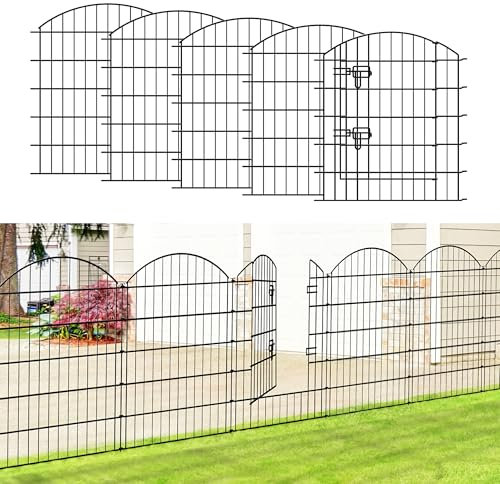 Thealyn Clôture de jardin 4 panneaux + 1 portail, clôture extérieure en métal antirouille pour chien, animal domestique, clôture de jardin pour cour, terrasse, parterre de fleurs (81 cm H x 71 cm L