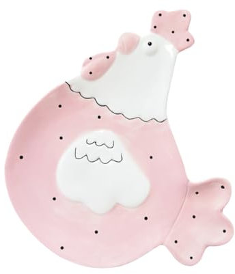 Cabilock Plato De Galletas y Postre De Cerámica Rosa Diseño De Gallina, Grueso y Resistente, Para Picnic y Fiestas, Utensilio Multifuncional Para Servir Dulces y Pasteles