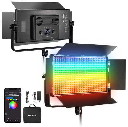 NEEWER 105 W RGB LED-panel videolampa set med skärmklaffar 1 200 lysdioder 3 1500 Lux@0,5 m 2500 K-10 000K CRI96+/TLCI97+ dimbar APP/2,4G/Panel/DMX kontroll studiofotografering och videobelysning