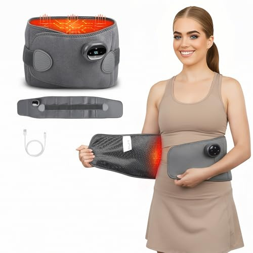 Termoforo Elettrico Riscaldamento, 107 * 21cm Pad Termico, Fascia Lombare Supporto Schiena con 5 Livelli di Calore e 3 Massaggio a Vibrazione, Ricaricabile Tramite USB, Termoforo per Donne e Uomini