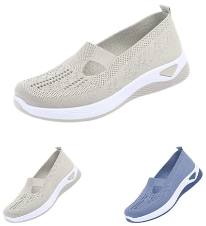 Arch Fit Shoes Women,Wide Fit Ladies Breathable Mesh Walking Running Trainers Slip On Comfortable Arch Support Soft Sole Athletic Tennis Sneakers Non Slip Low Top Orthopedic Shoes
