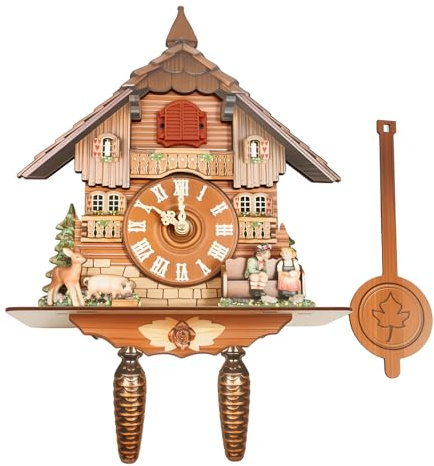 Bdneygtyr Reloj de cuco tradicional de la Selva Negra, reloj decorativo de pájaro y péndulo como reloj de pared, reloj de madera moderno, relojes de cuco con llamada de cuco y péndulo, despertador