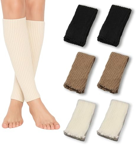 Tacitmeet 3 Paires Jambiere Femme, Jambières Tricotées Pour Femmes Et Filles, Chaussettes Longues Tendance Pour Femme, Leg Warmers des années 90 pour danse ballet yoga et quotidien