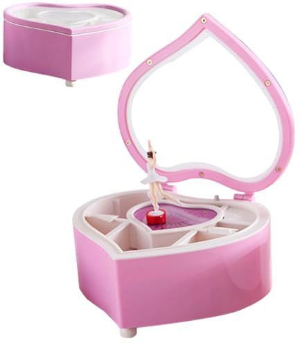 Musikaliskt smyckeskrin hjärta ballerina – speldosa, bärbar, smyckesförvaringslåda, för flickor att organisera små snurrande | Multipurpose Outdoor Indoor Utility Lightweight