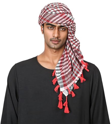 Celanisai Pañuelo árabe para hombre tradicional árabe tocado islámico estampado a cuadros bufanda turbante musulmán del Medio Oriente Hijab Bufanda Dubai Headwrap árabe pañuelo con flecos