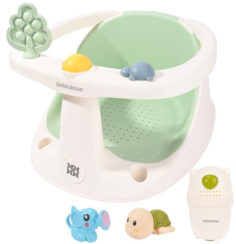 Bebamour Babybadstol 6 månader + barn badkar halkfri baby badstol med leksaker, A Green