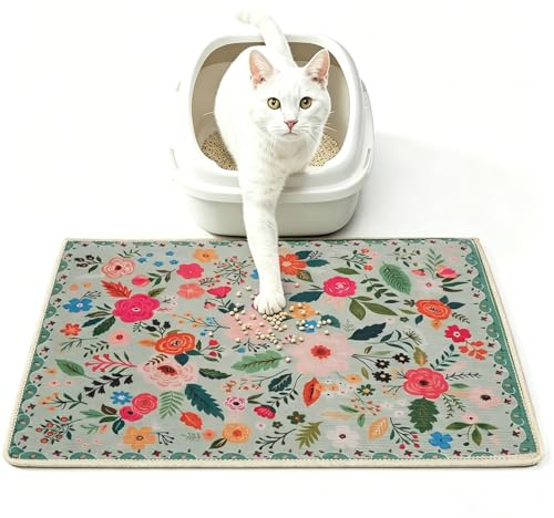 Aovanta Cat Litter Mat, 60 x 40 cm Large Kitty Litter Mats for Floor, Washable Non Slip Cat Litter Box Mats for Floor (Green)