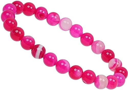 ELEDORO echtes Edelstein Perlen Armband - Natürliche Chakra Power Steine, Stretch Design, 8mm (Achat Pink)