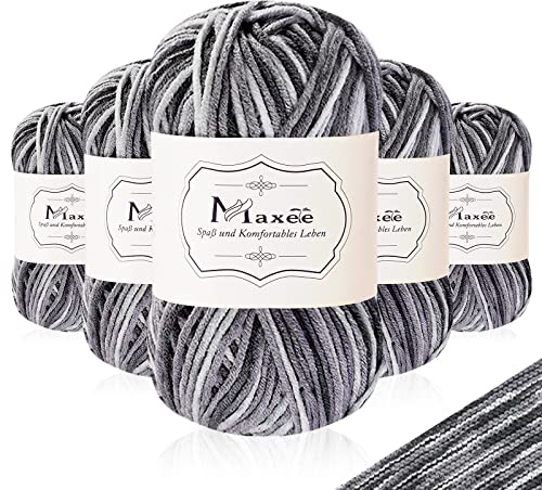 Maxee Handstrickgarn, 5x50 g Häkelgarn, Bunt Farbverlauf Acrylgarn zum Stricken, Weicher Wolle zum Häkeln, Mehrfarbiges Garn zum Stricken Häkeln und Basteln