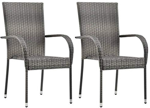 SKM Sillas de exterior apilables, 2 unidades, gris de ratán sintético