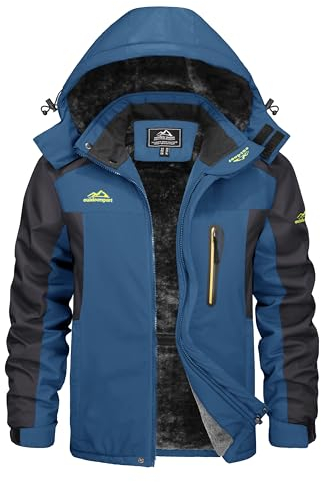 KEFITEVD Skijacke Herren Winter Wasserdicht Winterjacke Warme Jacke Gefüttert Winddicht Windjacke Outdoor Ski Jacke Männer Fleecejacke Dunkelblau L