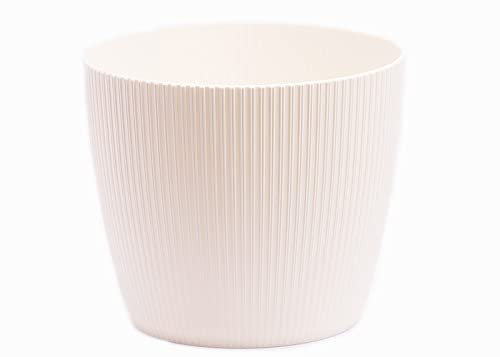 Home Garden Ornaments Decorative Small Plant Pots Indoor – Striped Indoor Plant Pot for Home and Garden (Diameter 15.5cm, Cream)