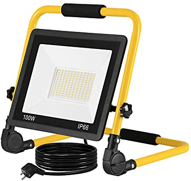 NAIZY LED Baustrahler Arbeitsleuchte 100W 8500LM LED Fluter Floodlight Kaltweiß Austellenlampe mit IP66 Wasserdicht, 3M Kabel und Faltbarer Ständer für Werkstatt Baustelle Garage - 100W Kaltweiß