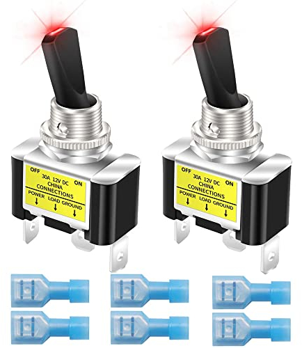 Gebildet 2pcs Interruptores de Palanca con Luz Basculante 12V 30A, para Coche de Carreras de Alta Resistencia, Interruptor de Encendido/Apagado Automático SPST, LED Iluminado,12mm (Rojo)