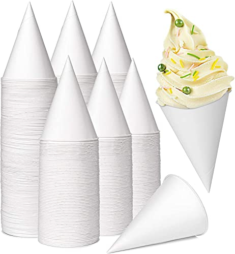 LARERN 200 Piezas Vasos de Cono de Papel, 130ml Copa de Cono de Nieve Vasos de Papel a Prueba de Fugas para Granizado Helado Raspado Sorbete Agua - para Dispensador Oficina Hogar Boda Fiesta (Blanco)