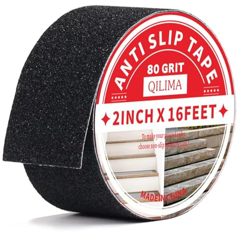 QILIMA Nastro Adesivo Antiscivolo, Nastro Antiscivolo da Esterno, Strisce Adesive Antiscivolo per Scale, Antiscivolo Nastro, Adesivi per Gradini Scale, per Interni ed Esterni, Nero 5cm*5m