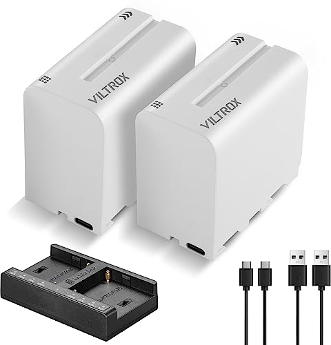 VILTROX Akku NP-F970 Ersatzakku 2 Stück Battery und Smart LED Dual USB-C Ladegerät für Sony NP-F970 F960 F950 F770 F750 F570 F550 Kompatibel Godox VILTROX Neewer Camcorder/Monitor/Kamera Slider