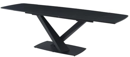 Vente-Unique - Table à Manger Extensible 6 à 10 Personnes en Verre trempé, céramique et métal - Effet marbre Noir - MALATA de Maison Céphy