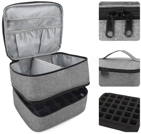 LIMITADA Rangement Vernis à Ongles Double Couche, Organisateur Vernis à 30 Bouteilles, Sac de Rangement Vernis à Ongle, Trousse Rangement Vernis à Ongles, pour Lampe à Ongles Onglerie Cosmétique, Gris