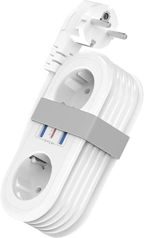 Reise Steckdosenleiste mit PD20W USB C Schnelllade, 5 in 1 Mehrfachsteckdose mit 3 USB, STGAROT Mehrfachstecker Verteilersteckdose mit 1,4m Umwickeltes Verlängerungskabel 2500 Watt, Weiß