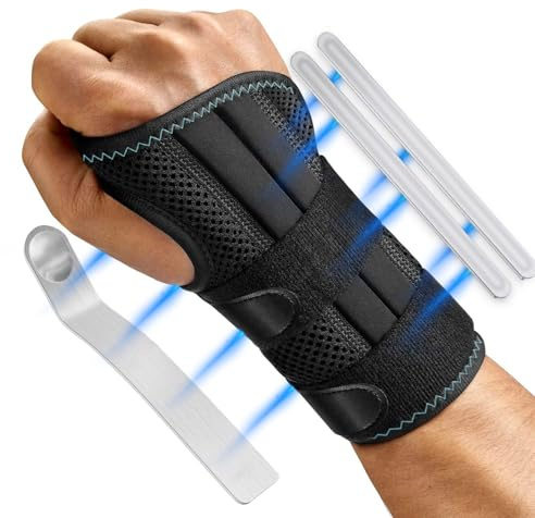 Poligono Tutore Polso Sinistro con 3 Stecche Metallo, Polsiera Ortopedica Regolabile e Traspirante per Uso Sport e Quotidiano, Polsiera per Disagio Articolare Dolore Rigido, (L/XL)