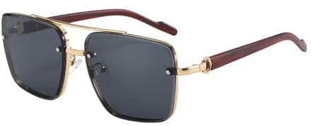 LJCZKA Gafas De Sol con Montura de Metal Estilo Piloto Vintage para Hombre, Gafas de Gran Tamaño con Doble Puente y Cuadradas, Protección UV400 para Conducir y Viajar (Dorado gris)