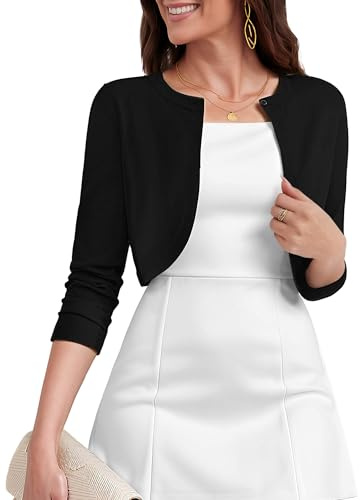 Heymoments Cardigan for Women 3/4 Sleeve Shrug, Black, Small