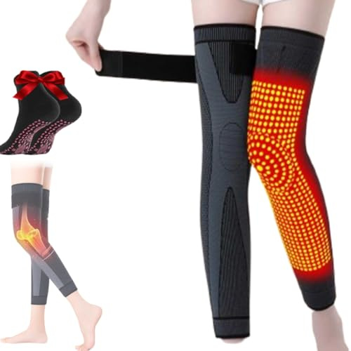 Aicao - Rodillera de compresión para calentamiento, protección de rodilla Aicao, rodillera autocalentable para acupresión, con 1 par de calcetines moldeadores de acupresión autocalentables (negro, XL