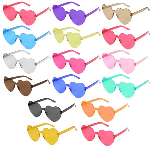 16 Paires Lunette de Soleil Coeur, Économique Lunettes Coeur, Lunettes en Forme de Coeur Couleur Bonbon, Hippie Lunettes Fête En Coeur,Adaptées au Carnaval,Fêtes d'anniversaire,Decoration Anniversaire