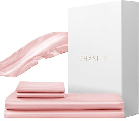 THXSILK Juego de ropa de cama de seda de 2 piezas, funda nórdica de 135 x 200 cm y funda de almohada de 40 x 80 cm, juego de ropa de cama de seda de lujo, muy suave y liso, color rosa
