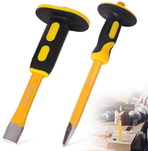 Lot de 2 burins à froid et pointus de 30,5 cm en acier au carbone avec protections pour projets professionnels et de bricolage