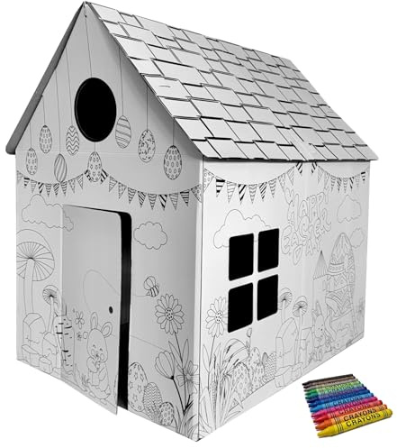 Maison de jeu en carton à peindre et décorer, avec stylos, maison, jouets, carton, 106 x 84 x 110 cm, motif de Pâques
