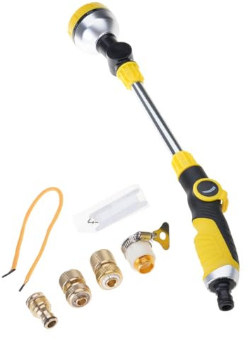 Asta per tubo da giardino con 8 modelli di spruzzo regolabili e comodi 5 adattatori per l'impianto idrico e la pulizia all'aperto