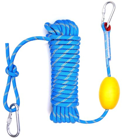 32FT Heavy-Duty Floating Boat Tow Rope with 2 Stainless Steel Carabiners & 2 EVA Buoys - Quick-Connect Towing Line for Kayaks, Jet Skis, Paddle Boards & Docking - 12KN Capacity Nylon Rope (Blue)
